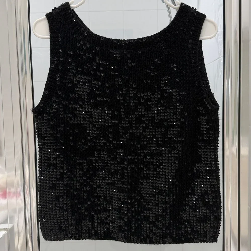Dana Buchman Black Sequin Wool Sweater Vest Size Medium